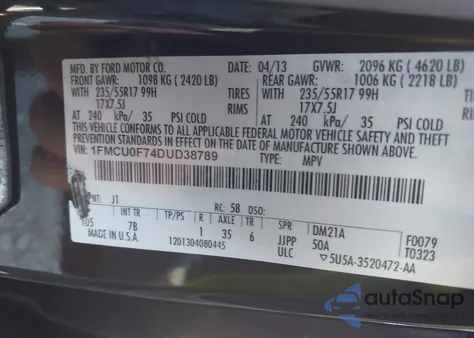 2013 Ford Escape S from USA, damaged, VIN 1FMCU0F74DUD38789